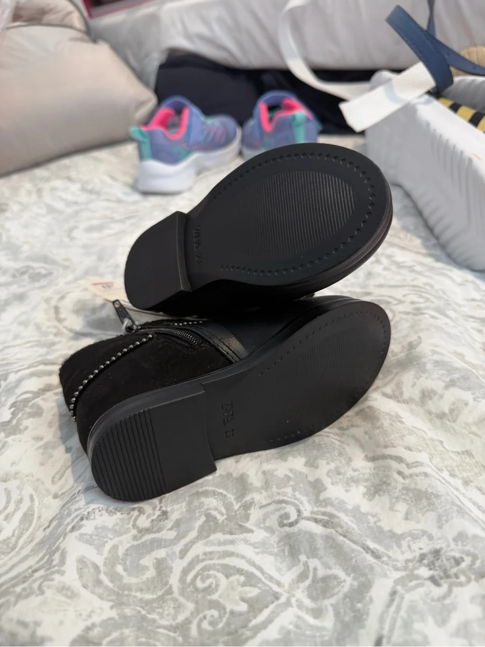 Zara Black Girls Bow Ankle Boots